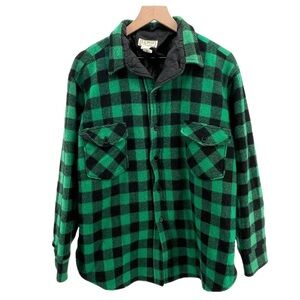 L.L. Bean Quilted Flannel Shirt Jacket Green Black Check Made in USA